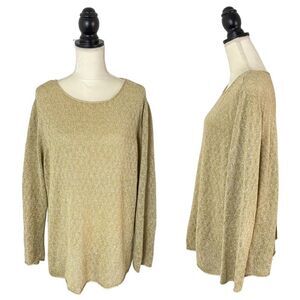 Eileen Fisher 100% Linen Open Knit Long Sleeve Scoop Neck Top Women’s Size 1X